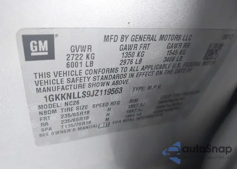 2018 GMC Acadia Sle-2 z USA, uszkodzony, nr VIN 1GKKNLLS9JZ119563